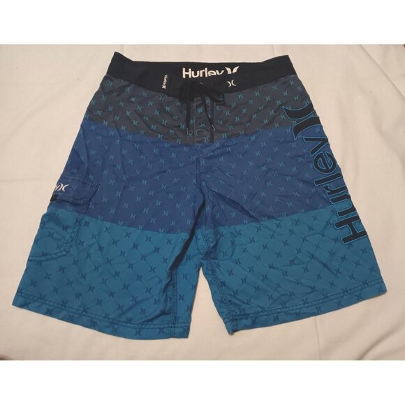 HURLEY Logo Board Shorts 32 Swim Trunks Pocket Surf Blue - Picture 1 of 9